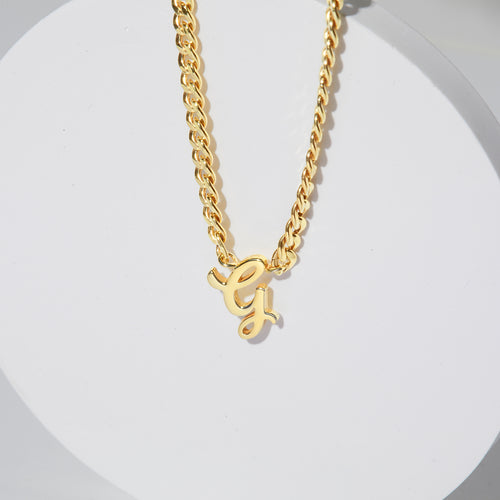 Personalised Initial Letter Necklace – Luxury Curb Chain Necklace for Women
