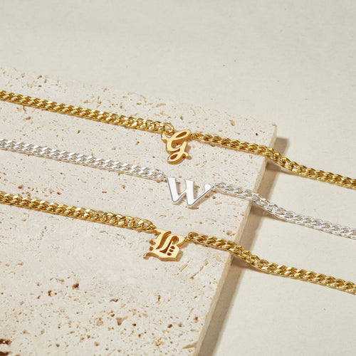 Personalised Initial Letter Necklace – Luxury Curb Chain Necklace for Women